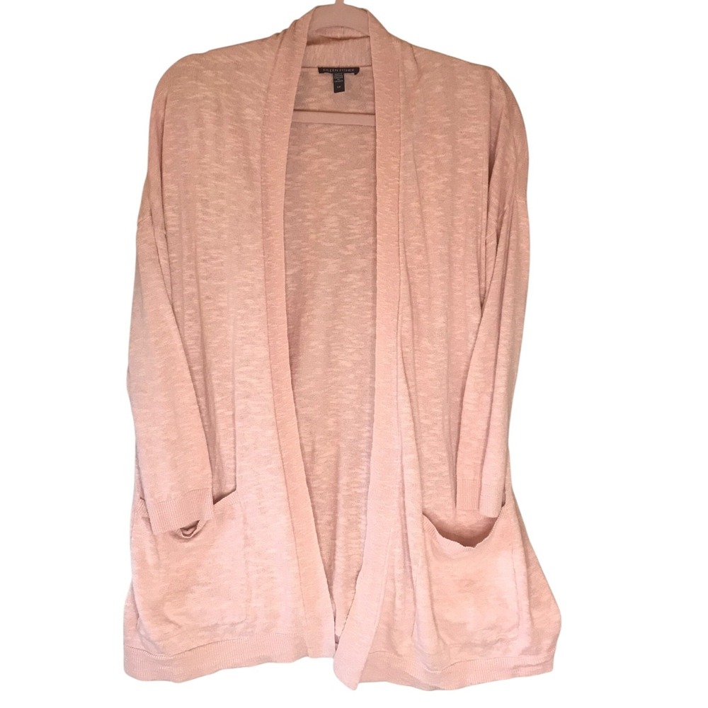 Eileen Fisher Long Sleeve Organic Linen Blend Open Front Cardigan Sweater Size S